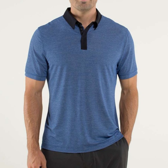 Men's Lululemon‎ Post Practice Polo Heathered Lakeside Blue / Soot - Picture 1 of 7